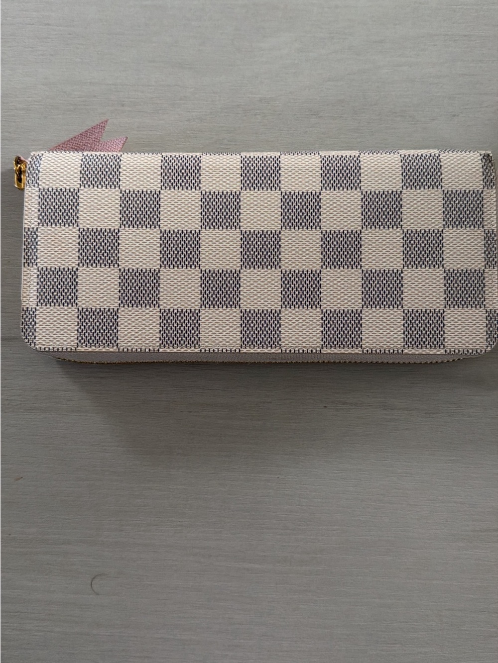 Louis Vuitton Damier Azur Check Zip Wallet in Cream and Gray